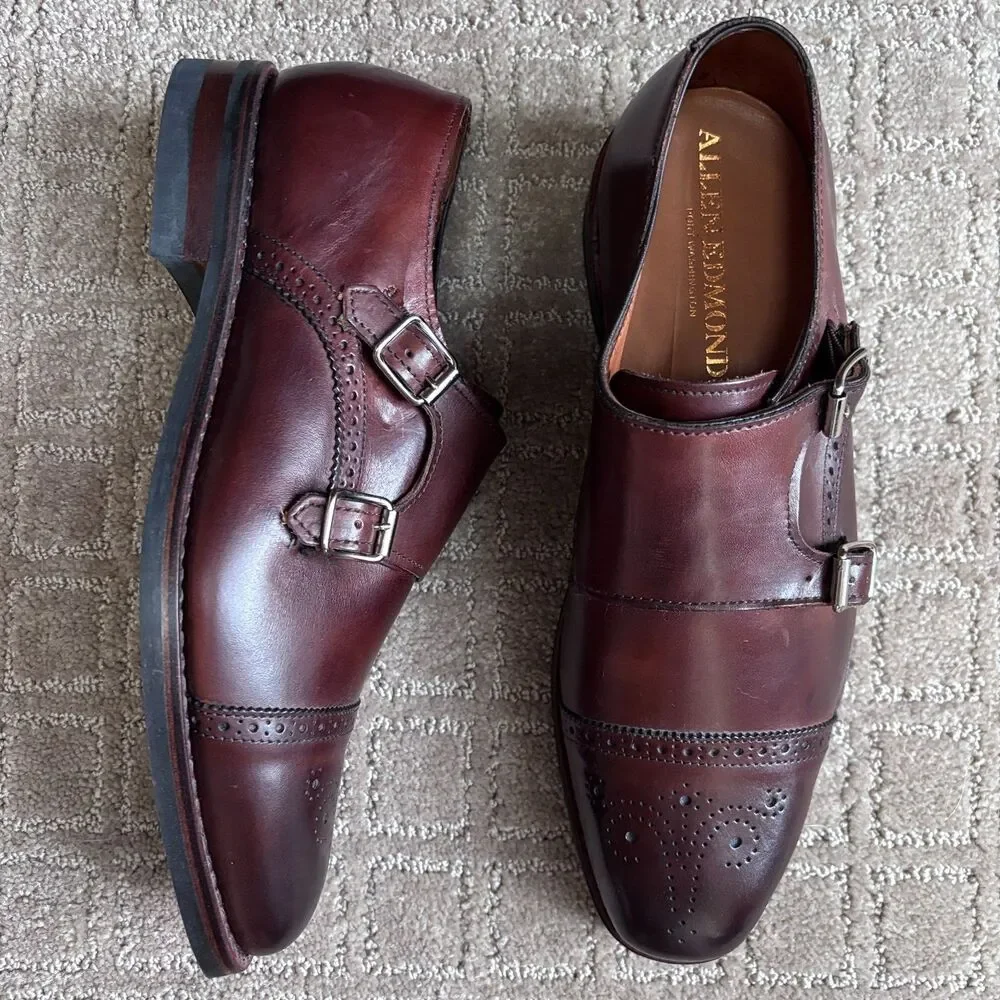 Allen Edmonds St. John's Double Monk Strap Dress Shoes Men 9.5D Brown Leather